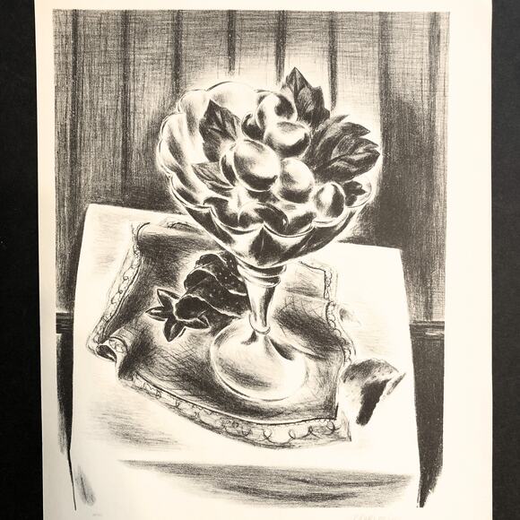 Yasuo Kuniyos "Grapes in a Bowl" 1930s Art Print Sketch Vintage Still Life - Picture 3 of 10